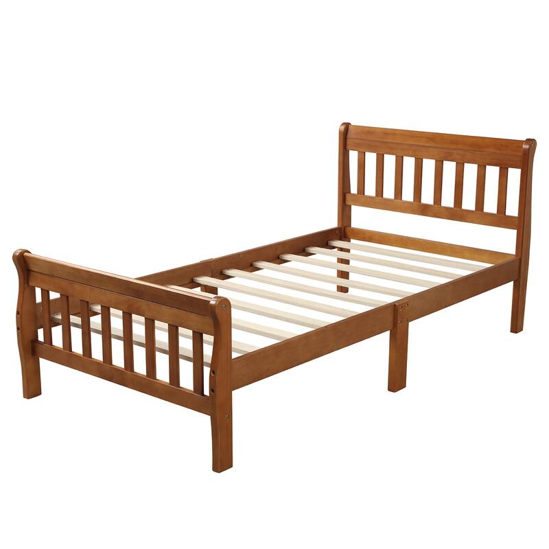 Twin Sleigh Bed Frame Wood Platform Bed with Headboard and Footboard No Box Spring