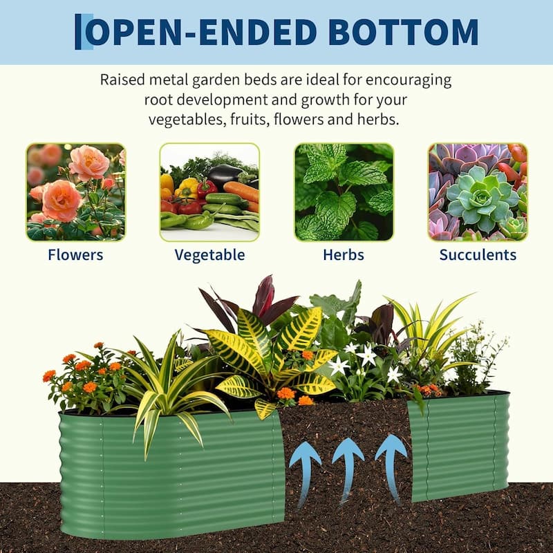 2 PCS 8x4x2 FT Galvanized Steel Raised Garden Bed, Planter for Vegetables, Flowers with Anti-Cut Strips - N/A