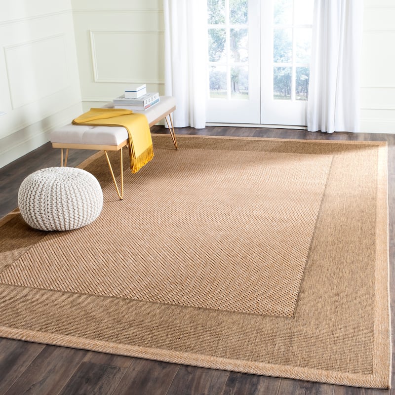 SAFAVIEH Courtyard Sherrie Border Indoor/ Outdoor Waterproof Patio Backyard Rug - 8' x 11' - Natural/Gold
