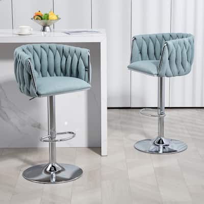 Swivel Bar Stools Set of 2 Adjustable Woven Back Footrest Silver Chrome