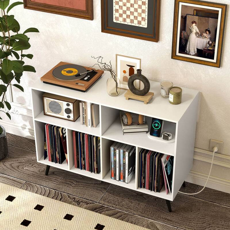Costway Record Player Stand with Charging Station Open Shelves & - See Details