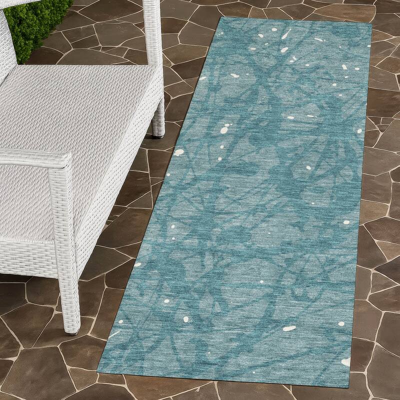Machine Washable Indoor/ Outdoor Modern Campo Chantille Rug - Teal - 2'3" x 7'6"