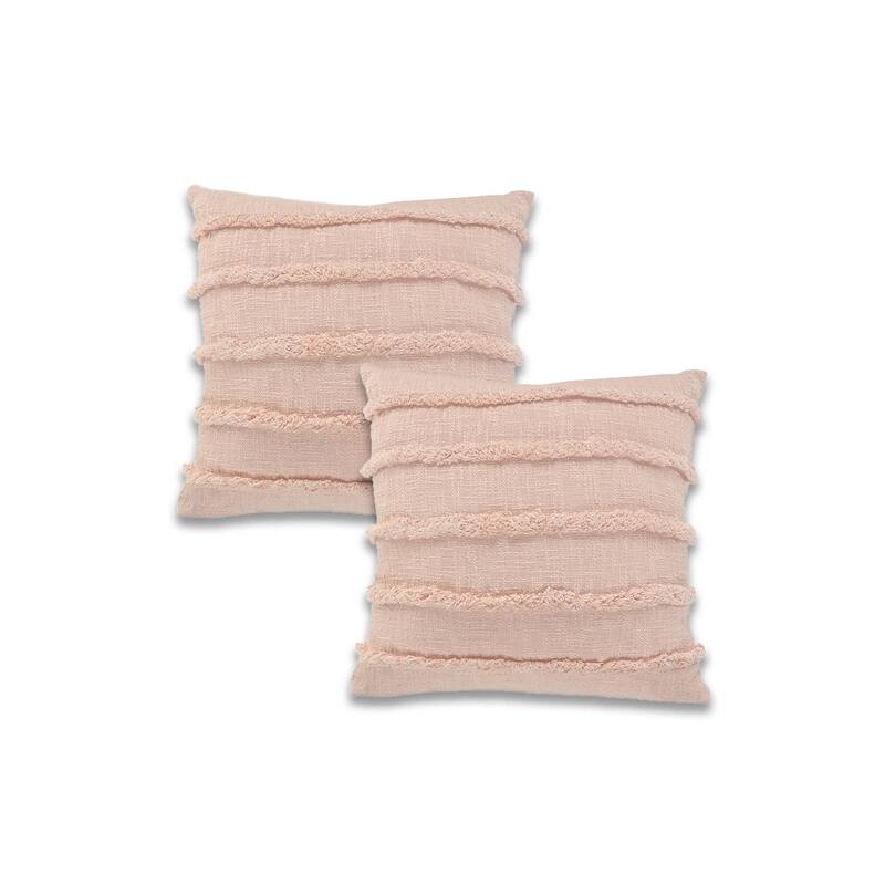 Guajira Set of 2 Textured Stripe Cotton Throw Pillow Covers, 20" x 20", 2 PCS (Covers Only) by Sevita - Pink