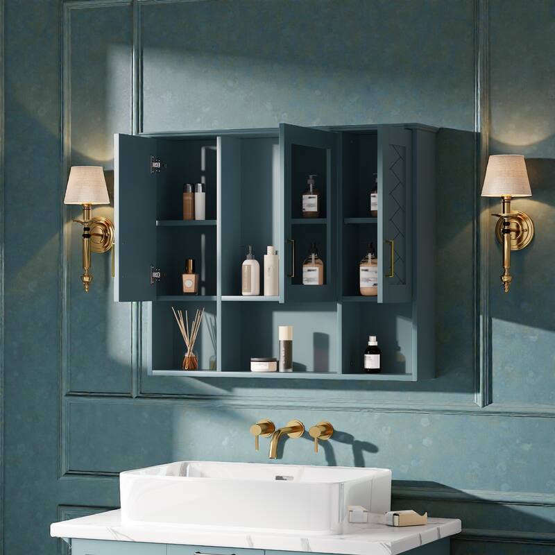 35 Inch Wall Mounted Bathroom Medicine Cabinet with Mirror, Adjustable Shelves, Soft Close Doors