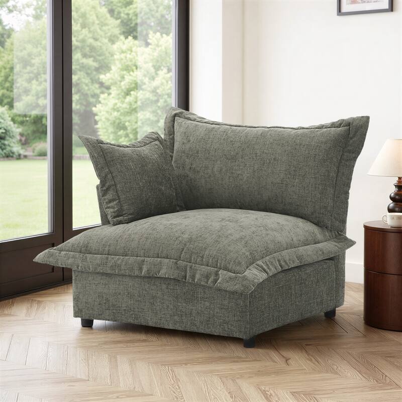 40"W Oversized Upholstered Chenille Comfy Cloud Corner Accent Chair - Left Facing - Grey