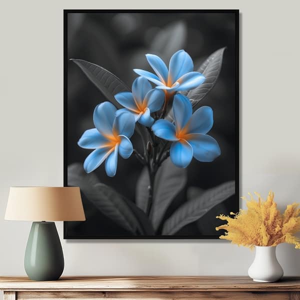 Designart "Blue Plumeria Urban Oasis" Plumeria Framed Wall Art -  Traditional Wall Decor Art Orange Wall Art Print - Bed Bath & Beyond -  41950796