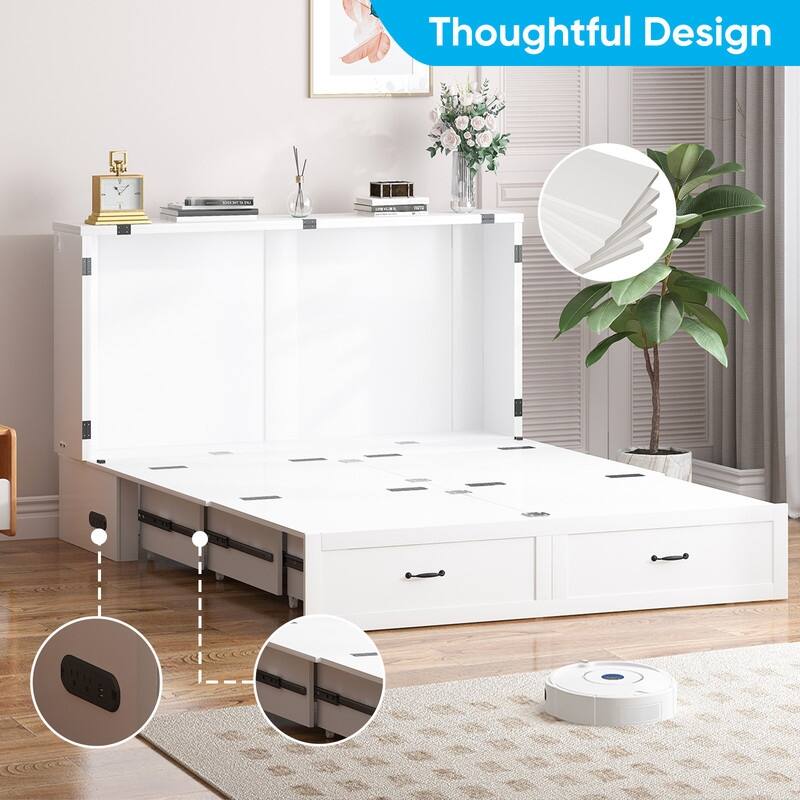 Mixoy Modern Murphy Bed Cabinet Queen Size with Charging,Optional Mattress