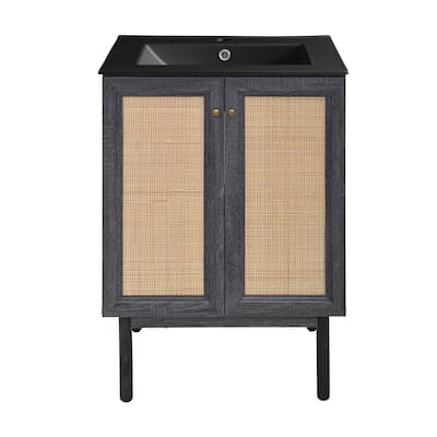 Classe 24 In. Black Oak Bathroom Vanity With Black Ceramic Sink Top