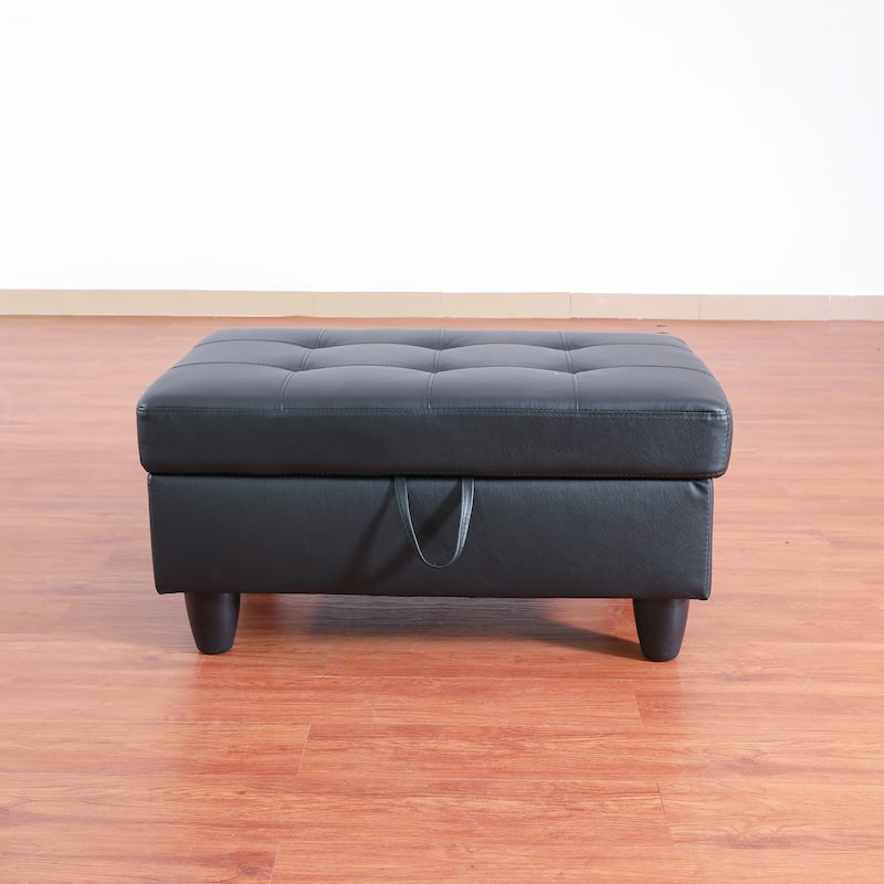 Black Faux Leather Storage Ottoman for Living Room