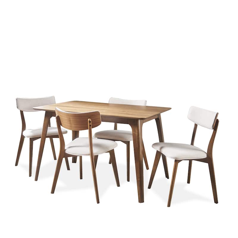 Christopher Knight Home - Megann Mid-Century Modern 5-Piece Rectangular Wood Dining Set with Upholstered Chairs