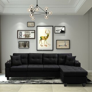 Black Modern Convertible L-Shape Sectional Sofa with Storage - Bed Bath ...