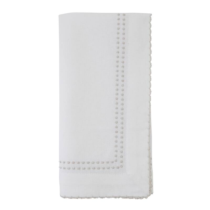 Table Napkins With Embroidered Border Design (Set of 4) - 18"x18" - Set of 4 - Silver