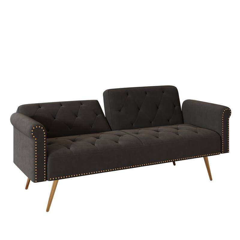 69.7-inch sofa bed with nailhead trim, matching throw pillows