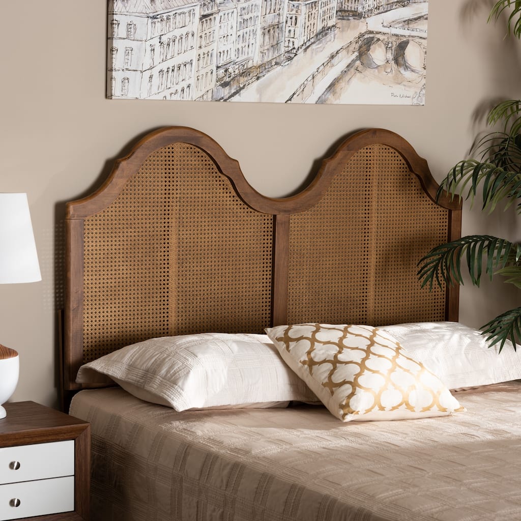 Traditional Arch Headboard - Full Size Wood & Rattan Frame - Bedroom Bed Frame Mount - Ash Walnut Finish