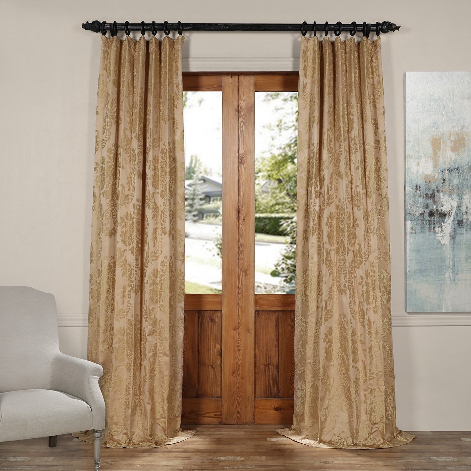 Exclusive Fabrics Magdelena Damask Faux Silk Jacquard Curtains - Single Panel Drapes (1 Panel)
