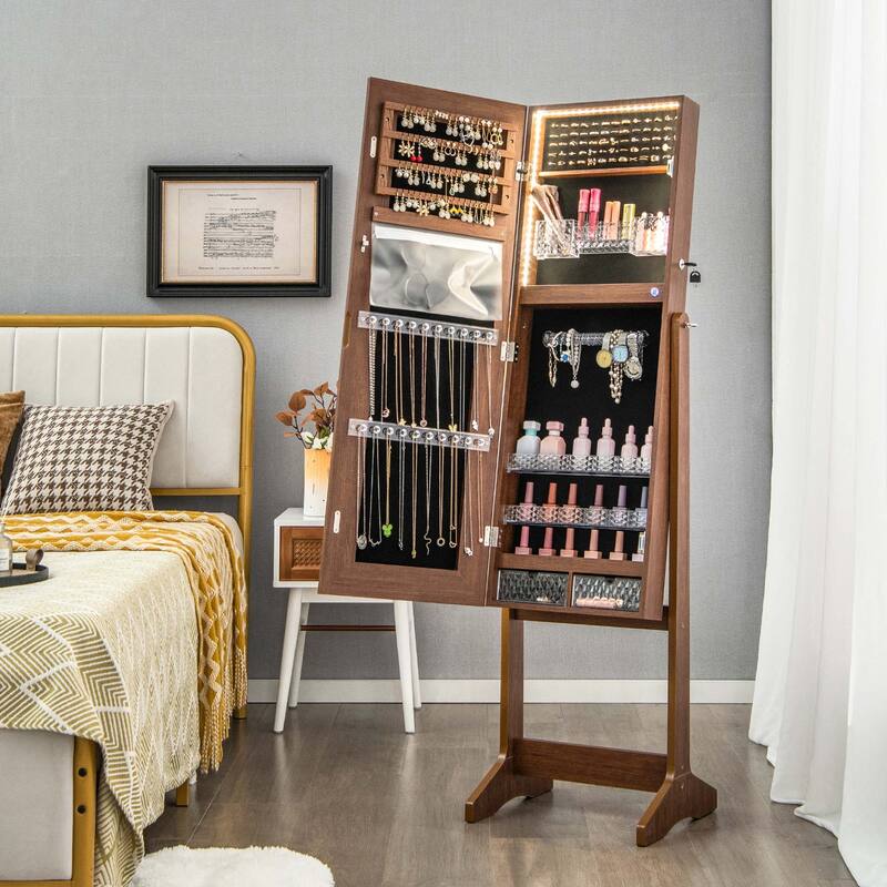 Costway LED Mirror Jewelry Cabinet Organizer Armoire Standing with - See Details