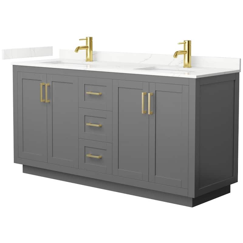 Wyndham Collection WCF292966D-QTZ-UNSMXX Miranda 66" Free Standing - Dark Gray / Giotto Quartz Top / Brushed Gold