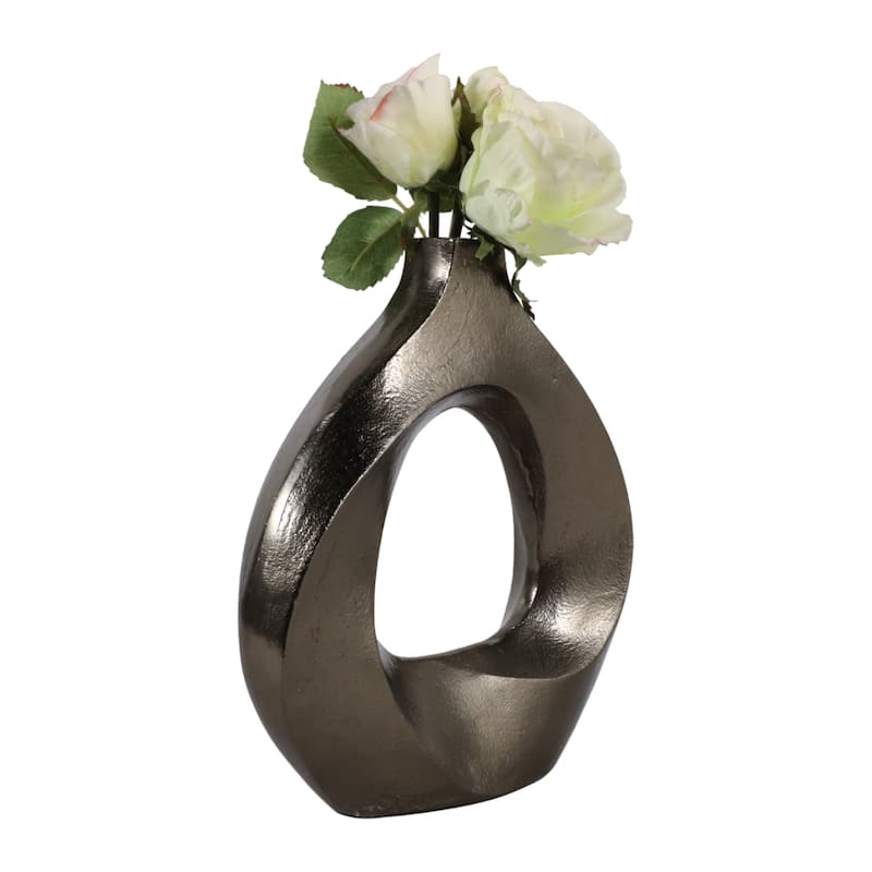 Artistic Metal Swirl Vase with Cut Out Center - Sculptural Flower Vase