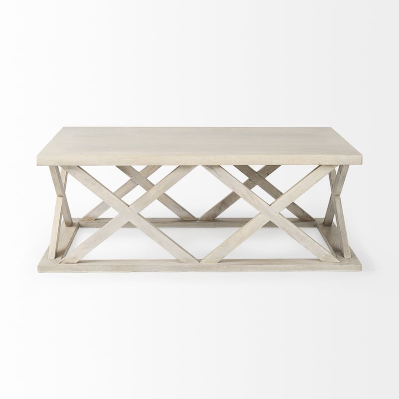 HomeRoots 48" Off White Solid Wood Distressed Geo Frame Coffee Table - 48' X '17.5' X '28