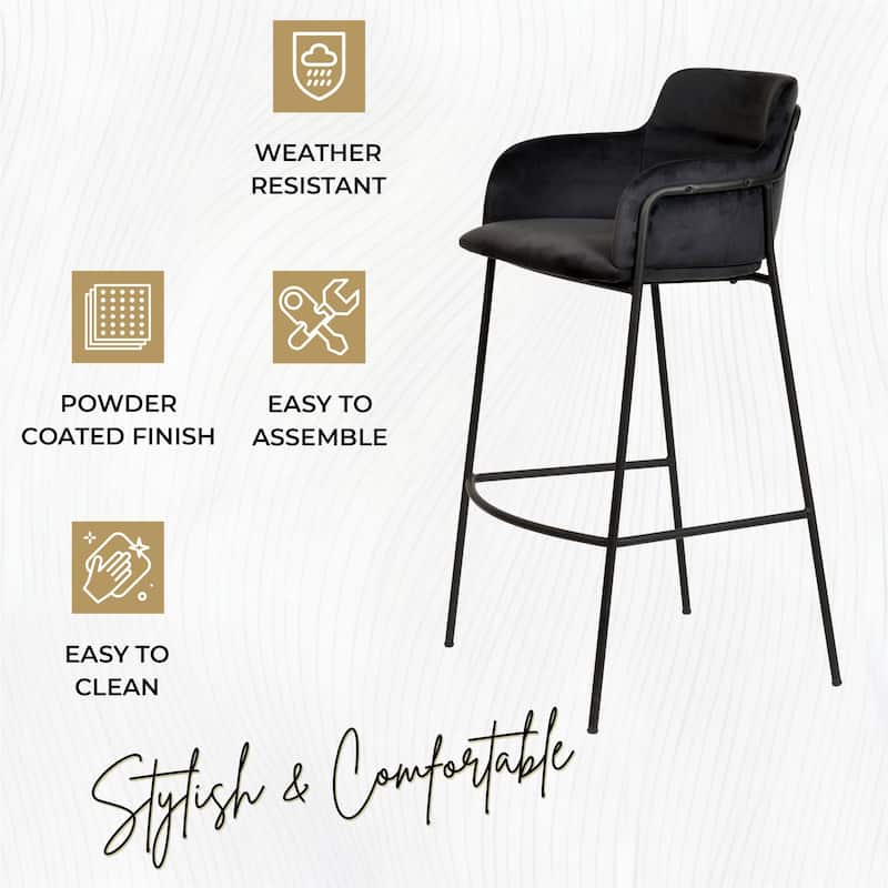 Axis Modern 40" Velvet Counter Height Bar Stool with Stainless-Steel Frame and Footrest for Home Bar