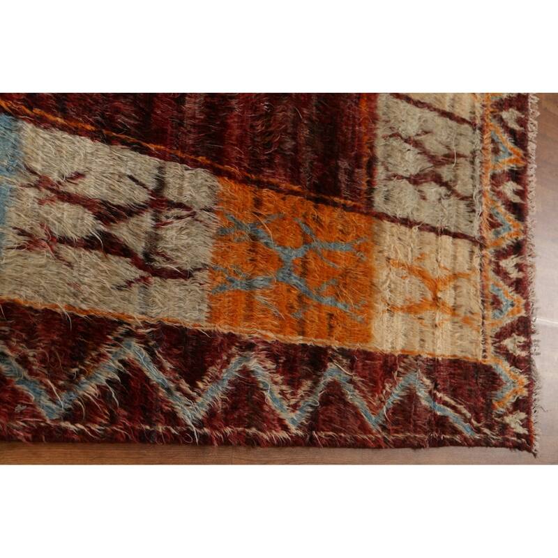 Hand Knotted Oriental 100% Wool Carpet Modern Tribal Red Moroccan Area Rug - 9' 9'' X 7' 0''