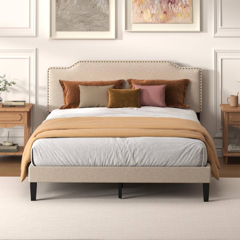 Upholstered Panel Bed with Nailed Headboard