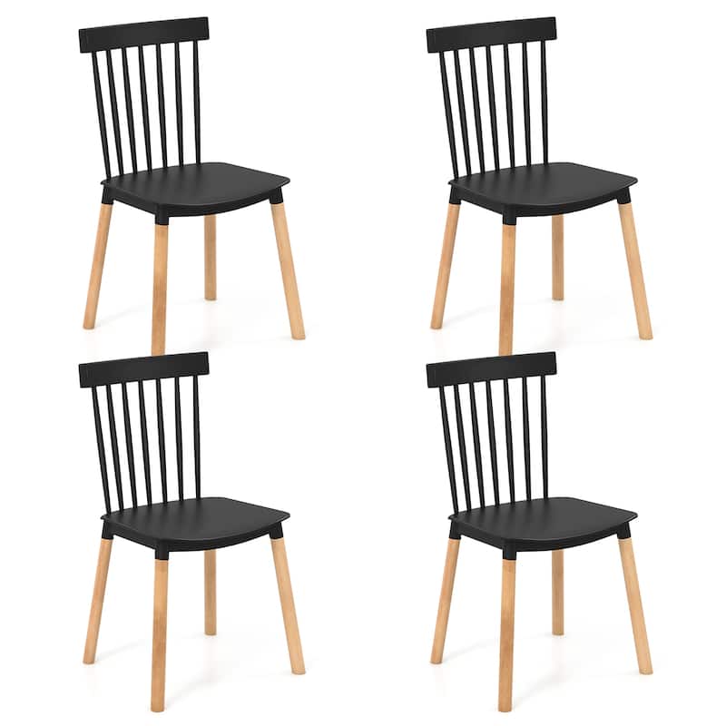 Gymax Set of 4 Windsor Dining Chairs Dining Chairs w/ Spindle Backs & - Black