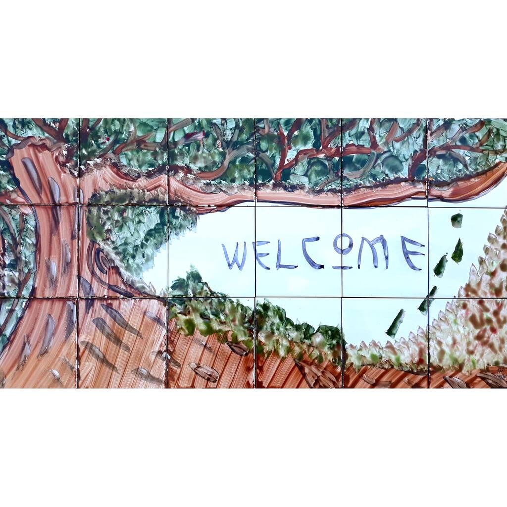 36in x 18in Welcome Sign Mosaic 18pc Tile Ceramic Wall Mural