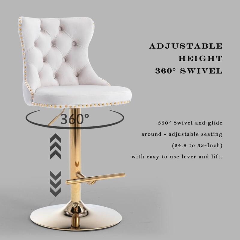 Velvet Upholstered Nailheads Tufted Swivel Bar Stools (Set of 6)