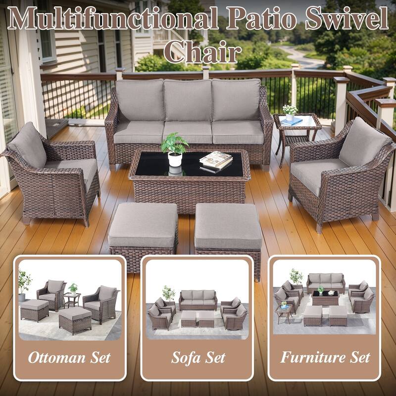 Patio Chairs and Ottomans with Coffee Table