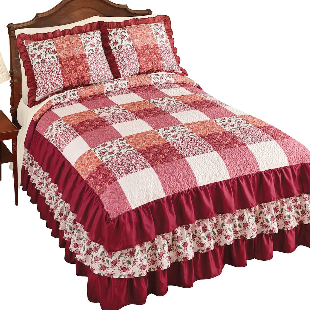 Rebecca Patchwork Quilted Tiered Ruffled Bedspread