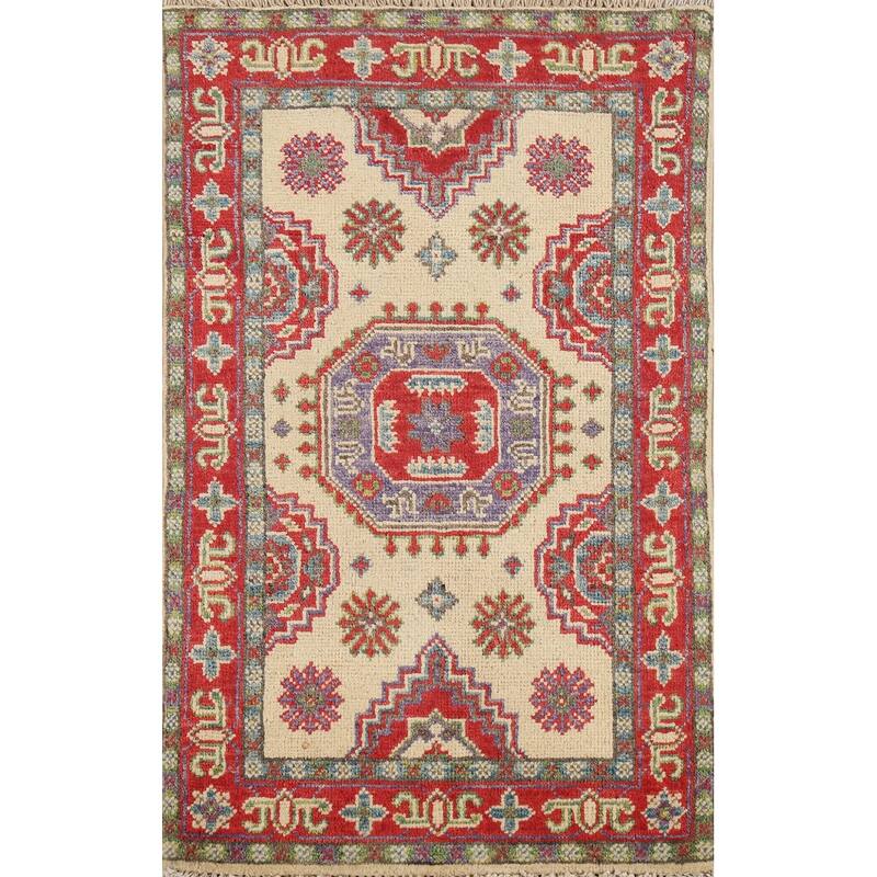 Geometric Kazak Accent Rug Handmade Oriental Wool Carpet - 2'1"x 2'10"