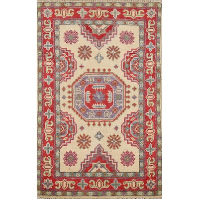 Geometric Kazak Accent Rug Handmade Oriental Wool Carpet - 2'1"x 2'10"