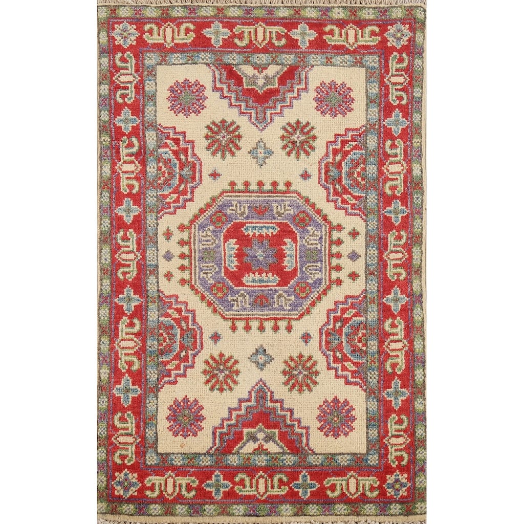 Geometric Kazak Accent Rug Handmade Oriental Wool Carpet - 2'1"x 2'10"