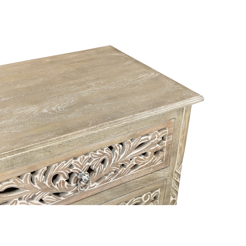 Florence Floral Carved Wood 3-Drawer Nightstand