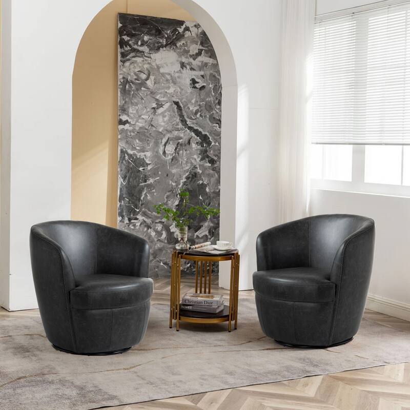 PU Leather Swivel Barrel Chair Set of 2