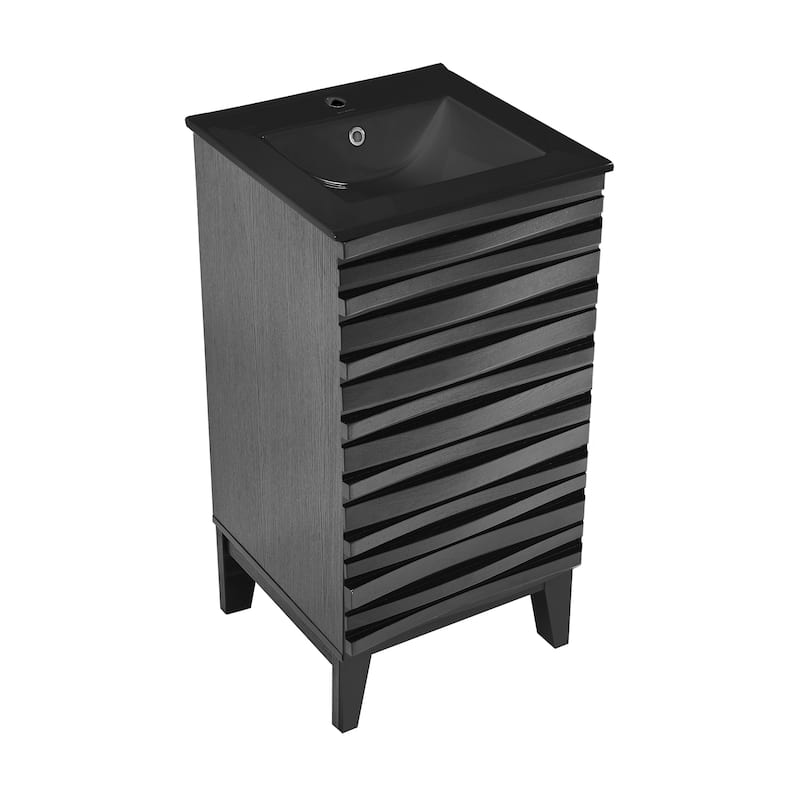 Cascade 18 In. Black Oak Bathroom Vanity With Black Ceramic Sink Top