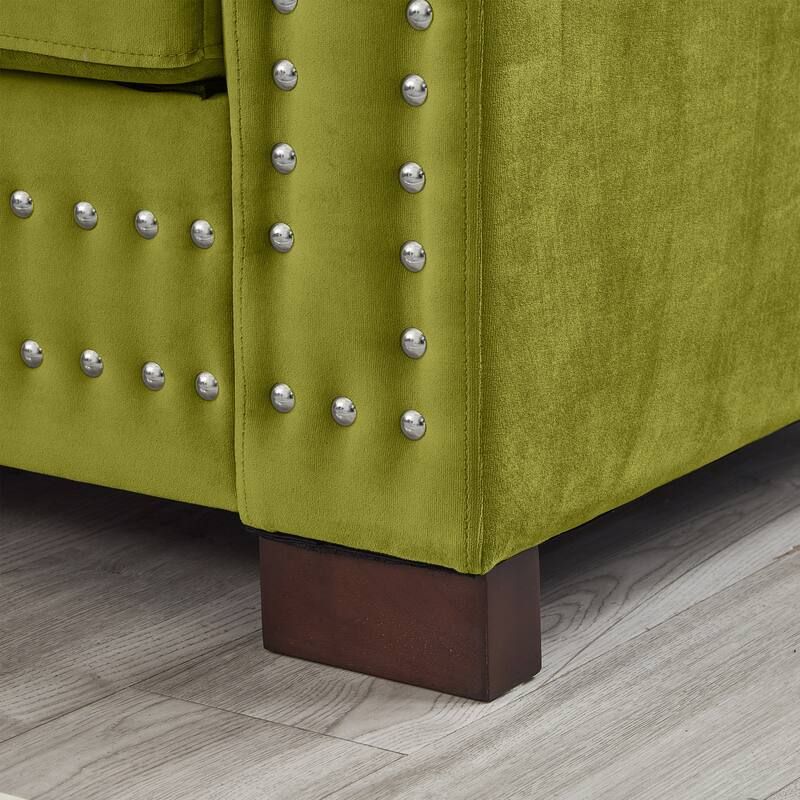 Velvet Loveseat Sofa with Storage, Comfy Upholstered Deep Seat Sofa, 2-Seater Sofa with Nailhead Trim & 6 Throw Pillows