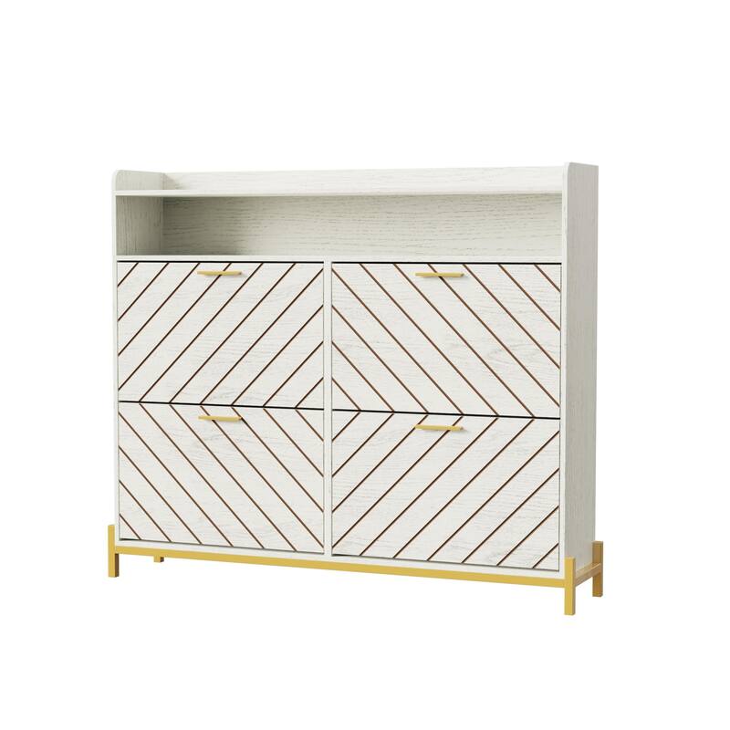 Freestanding Shoe Cabinet with 4 Flip Drawers, Hidden Narrow Shoe Rack with Open Storage, Shoe Storage Cabinet for Entryway