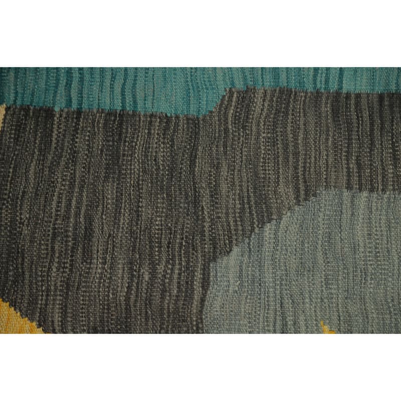 Hand Woven Oriental 100% Wool Carpet Southwestern Modern Multi-Colored Kilim Runner Rug - 10' 0'' X 2' 7''