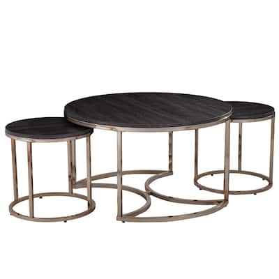 Modern Coffee Table Set of 3 Nesting Tables Wood and Metal Round Design - 32" x 32" x 18"