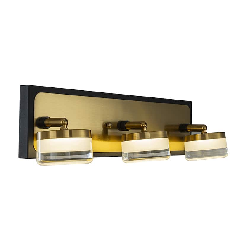 Modern Square Black and Brass Integrated LED Wall Sconce with White Acrylic Shade Adjustable Head Bathroom Vanity Light