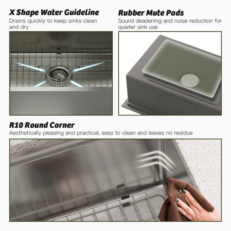 Undermount Single Bowl Nano Brushed Stainless Steel Workstation Kitchen Sink with Two-Function Kitchen Faucet and Accessories