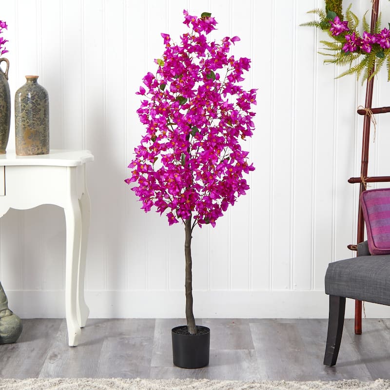 Artificial Tree 5ft Indoor Decorative Plant Realistic Flowers Home Decor - Green - 61 Inches and Over