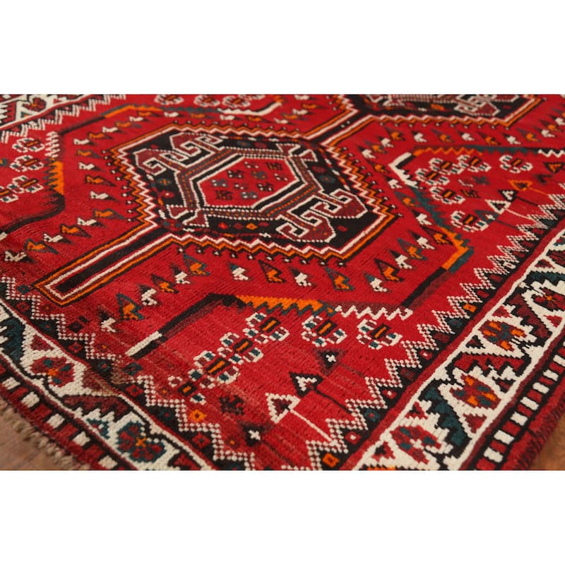Hand Knotted Oriental 100% Wool Carpet Traditional Tribal Red Shiraz Area Rug - 4' 10'' X 3' 7''