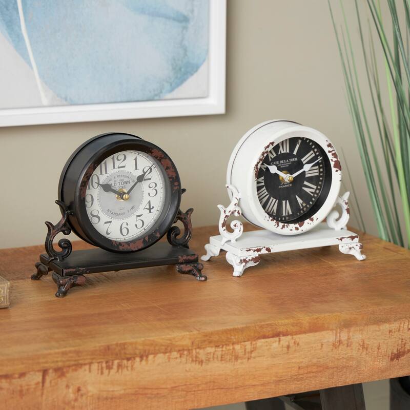 Metal Scroll Clock - Set of 2 Black - Roche River Decor - 3"W x 7"L x 7"H