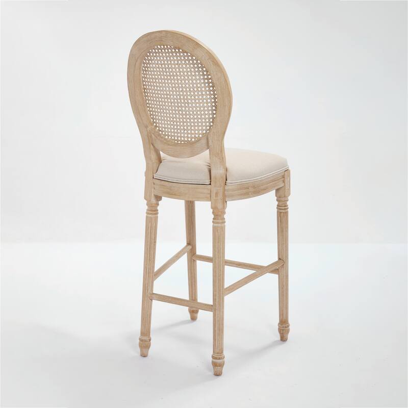 Set of 2 French Country Dining Chairs, Upholstered with Natural Rattan Round Back