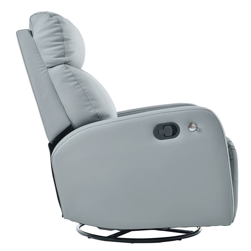 Swivel Recliner Chair with Phone Holder, PU Leather Upholstered Glider Rocking Chair, Small Recliner with Retractable Footstool