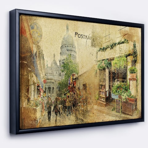Designart "Vintage Parisian Cards" Contemporary Framed Canvas Art Print