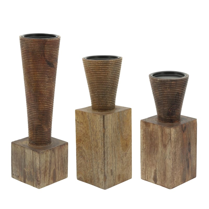 Wood, 10"h, Geometric Candle Holder, Brown 10.0"H - 4.0" x 4.0" x 10.0"